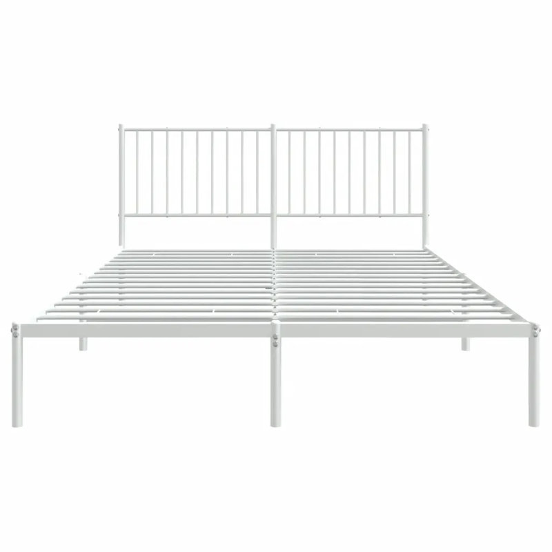 Metal Bed Frame with Headboard White, European Kingsize (160 x 200cm)
