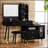 Modern Makeup Vanity Desk With Adjustable LED Lights, Retractable Side Cabinet, And Built-In Power Outlet For Enhanced Beauty Routine-2097566439