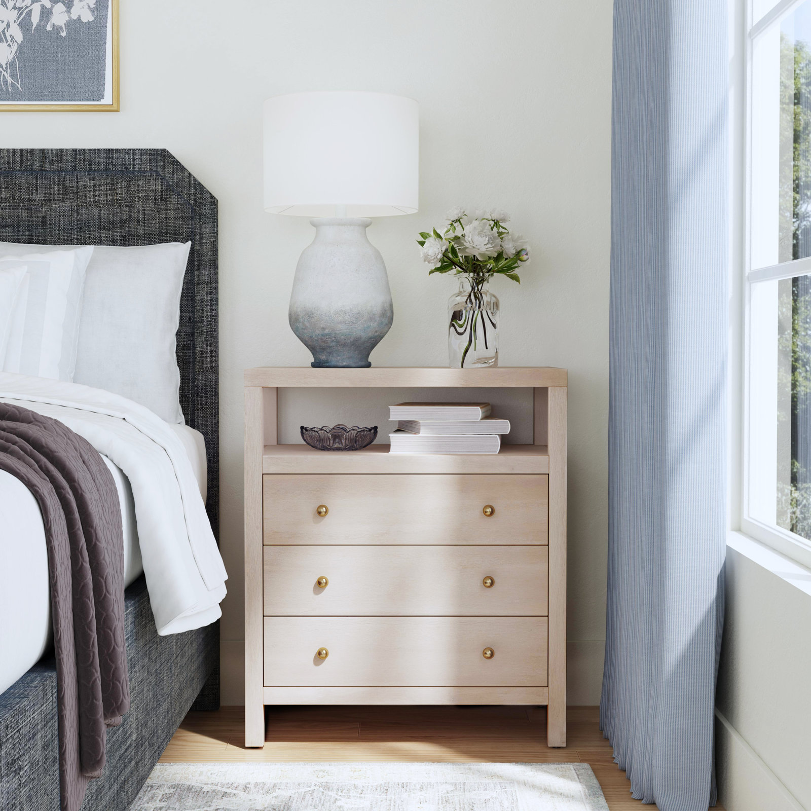 Celine 3-Drawer Acacia Nightstand, Antique Taupe