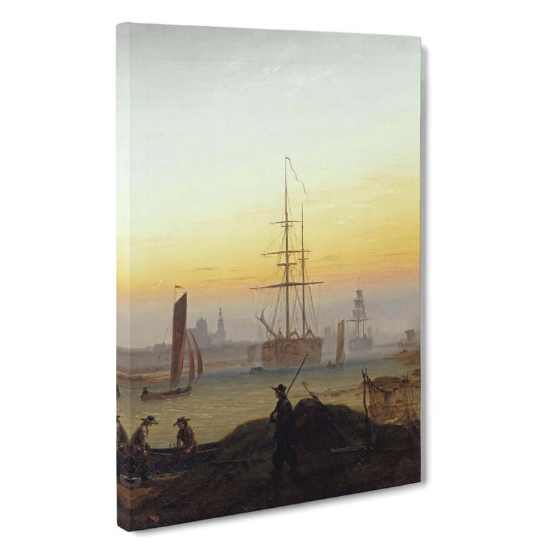 The Port Of Greifswald by Caspar David Friedrich - Wrapped Canvas Painting, 50cm H x 35cm W x 3cm D