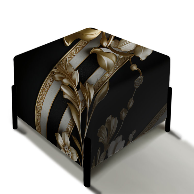 Gold Regal Floral Elegant Striped Harmony - Striped Square Ottoman