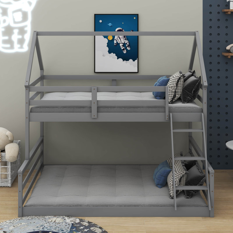 Lit superposé simple au dessus d'une chambre double avec échelle intégrée, Gris