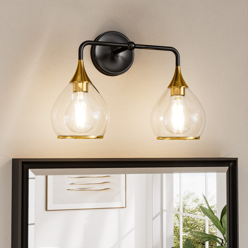 Dimmable Elegant Vanity Light Mirror Headlights, Metal Frame, Gold/Matte Black, 2 Lights