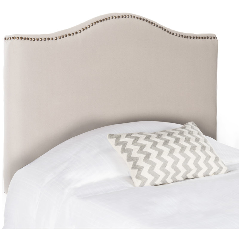 Laken Upholstered Headboard, Twin, Beige Linen, Brass