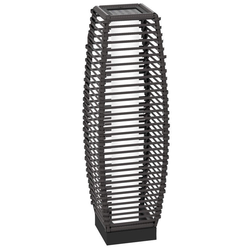 Outsunny Solar Floor Lamp, Outdoor Rattan Garden Lantern Pathway Light & Decorative Driveway Lighting with Auto On/Off LED Lights for Porch, Yard, Lawn, Courtyard, Deck, Gray