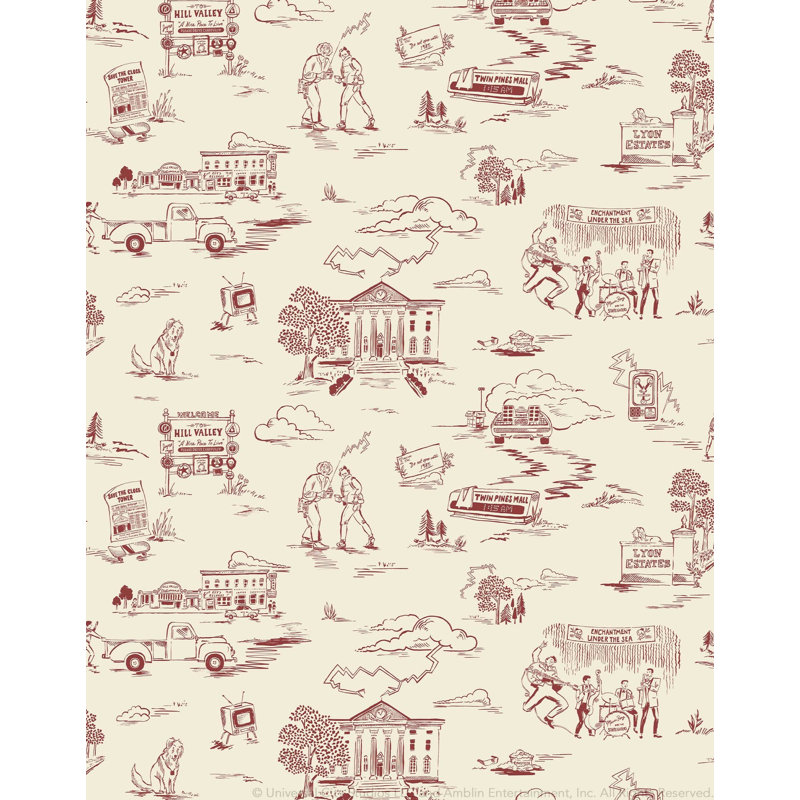 Hill Valley Toile Wallpaper | Traditional / Roll - 27" x 30', McFly Red