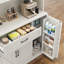 Armoire de rangement pour garde-manger de 71 po de hauteur avec lumière DEL et station de charge, huche de cuisine avec tablette à micro-ondes et 6 crochets, tablettes de porte et tiroir et tablettes réglables pour la salle à manger