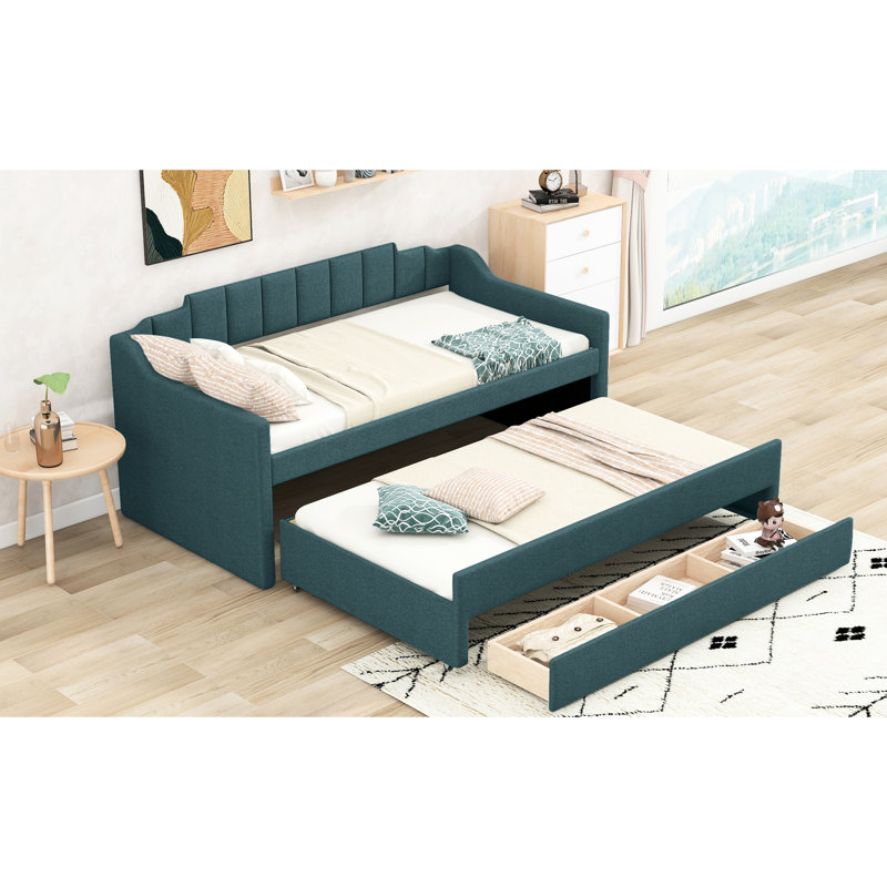 Lit de jour simple avec lit gigogne et trois tiroirs - option de mobilier de chambre à coucher moderne à 3 tiroirs, Vert