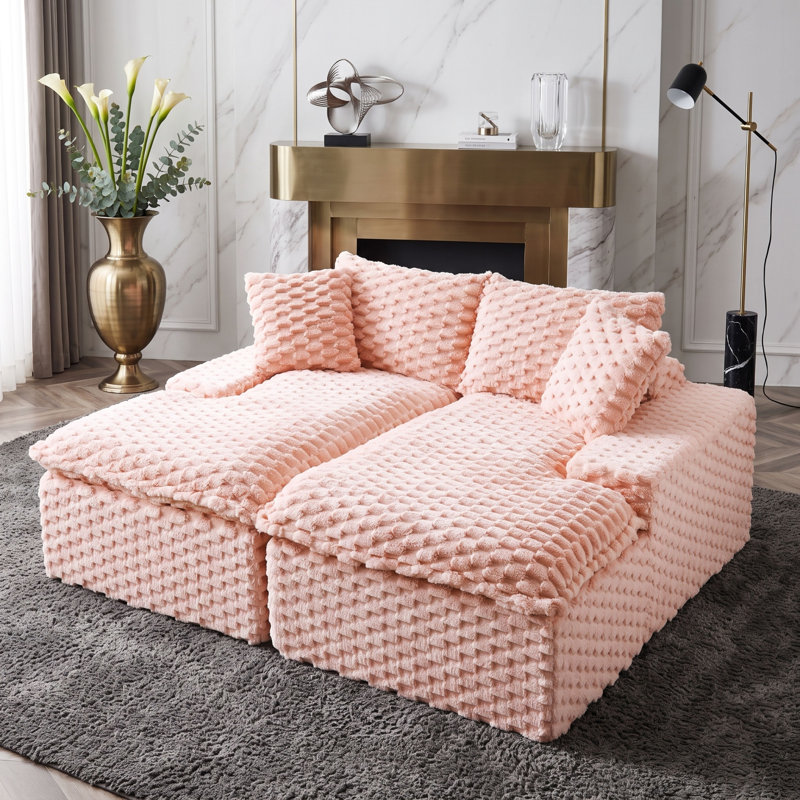 Canapé-lit convertible en velours tortue avec coussins décoratifs, Rose