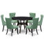 Cet ensemble de 7 pièces comprend une table ronde de 48 po avec piédestal et 6 chaises rembourrées en tissu de polyester vert saule, noir sablé-1759206545-1759206556
