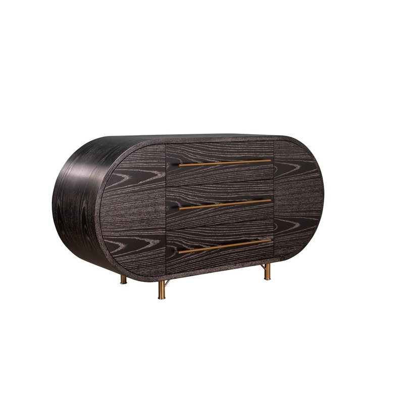 Mullinex 59'' W Solid Wood Sideboard, Black Limed Ash/Brass