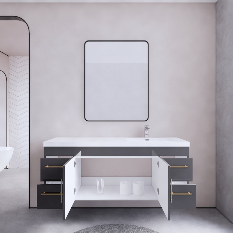 Ensemble de meuble-lavabo simple 59,06 "mural, Gris