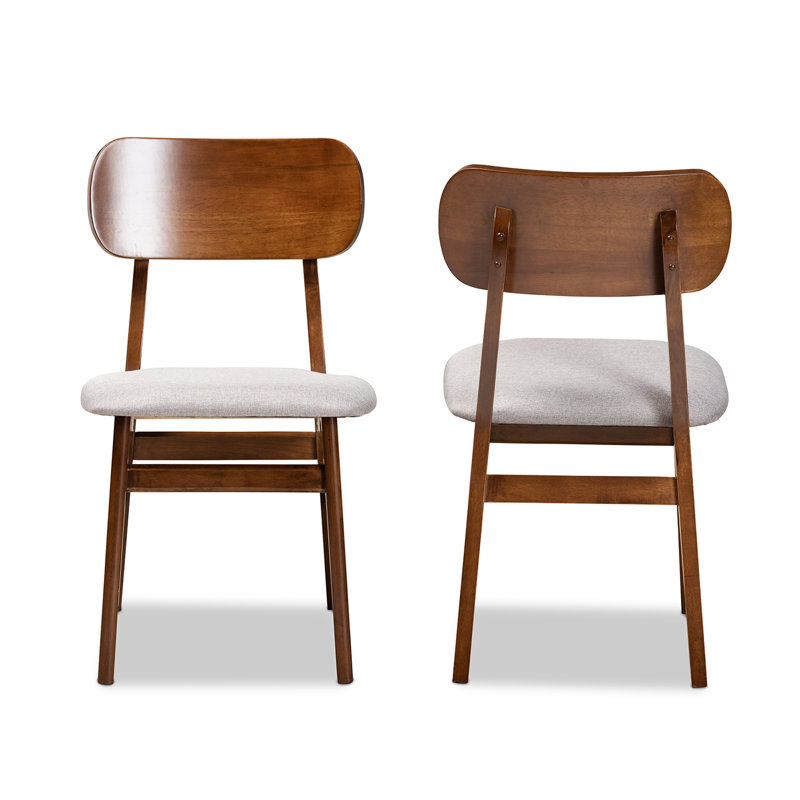 47cm H Polyester Blend Upholstered Slat Back Side Chair in Sand/Walnut Brown, Grey