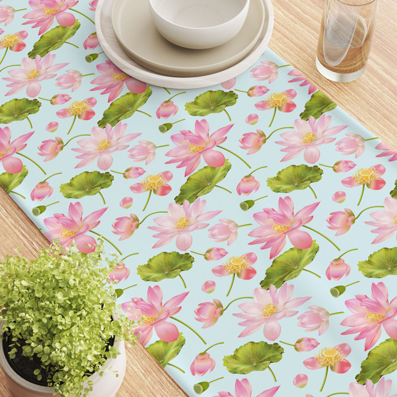 Rectangular Floral Cotton Twill Table Runner, 108" L x 16" W