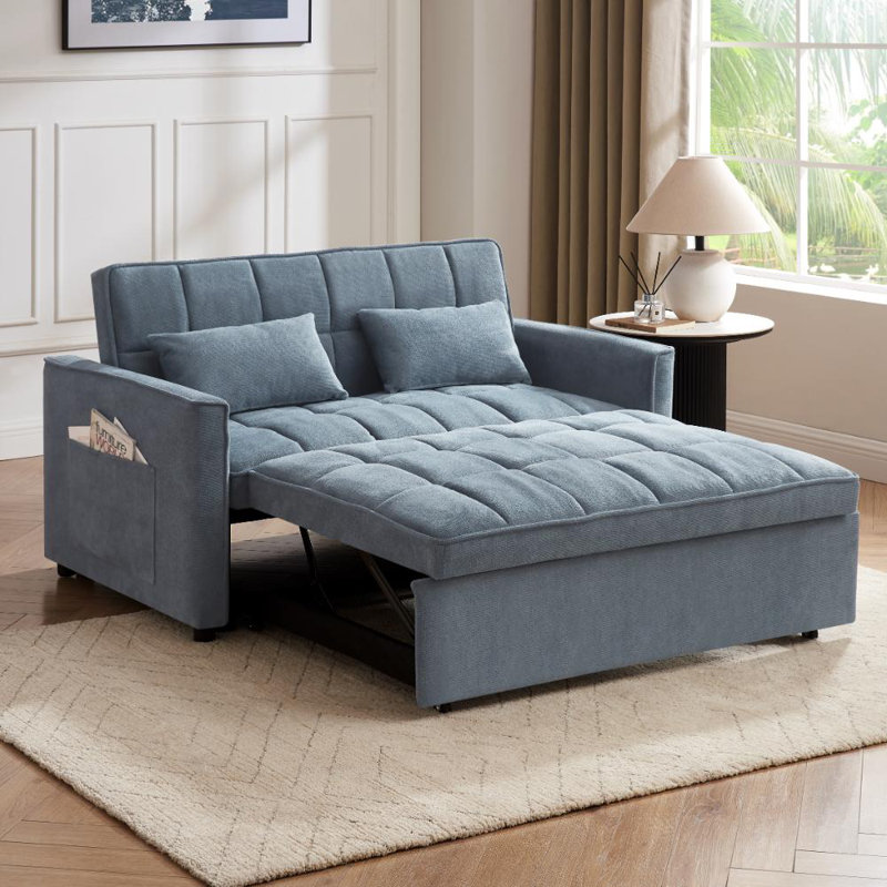 Harriet 2 Seater Linen Sofa Bed, Blue