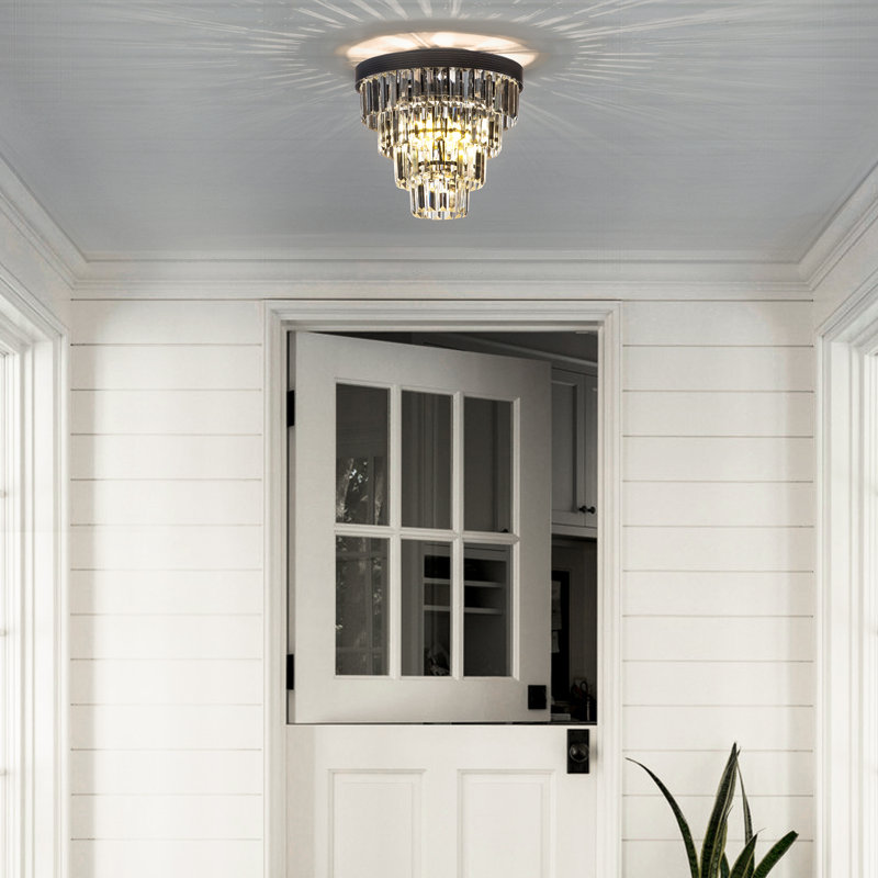 Anaruth Mid-Century Modern Crystal Flush Mount Ceiling Light for Bedroom, Matte Black