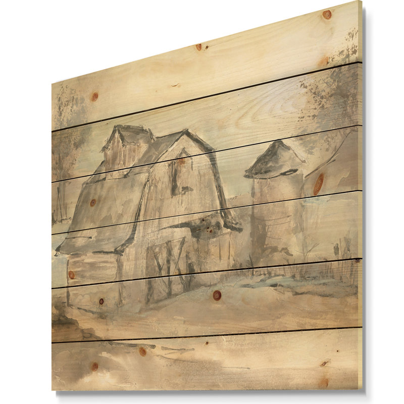 Farmhouse Barn Gray V - impression de campagne moderne sur bois de pin naturel, H 16 po x l 16 po x P 1 po