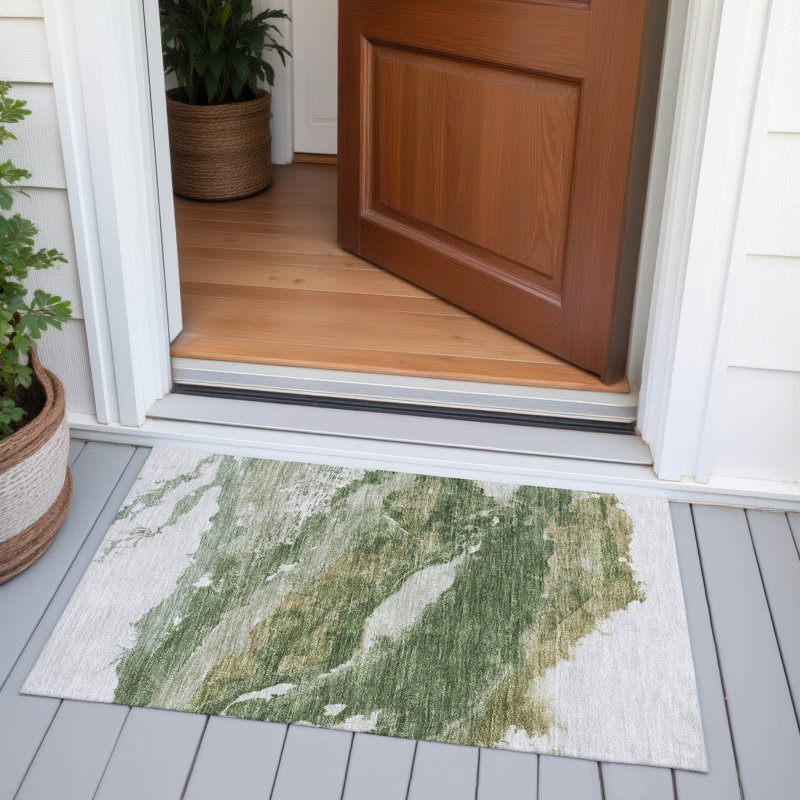 Tapis vert intérieur / extérieur lavable à la machine Xhevrie, Rectangle 1 pi 8 po x 2 pi 6 po