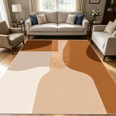 Tapis en terre cuite et géométrique ondulés abstraits minimalistes de 1 pièce pour salon, doux et confortables, adaptés à toutes les saisons, faciles à entretenir et lavables à la machine, tapis de ferme sous la table convenant à la salle à manger