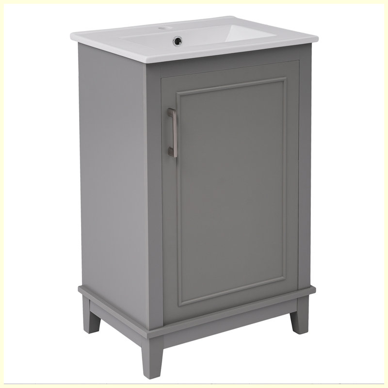 Petit meuble-lavabo moderne avec lavabo en céramique, Gris
