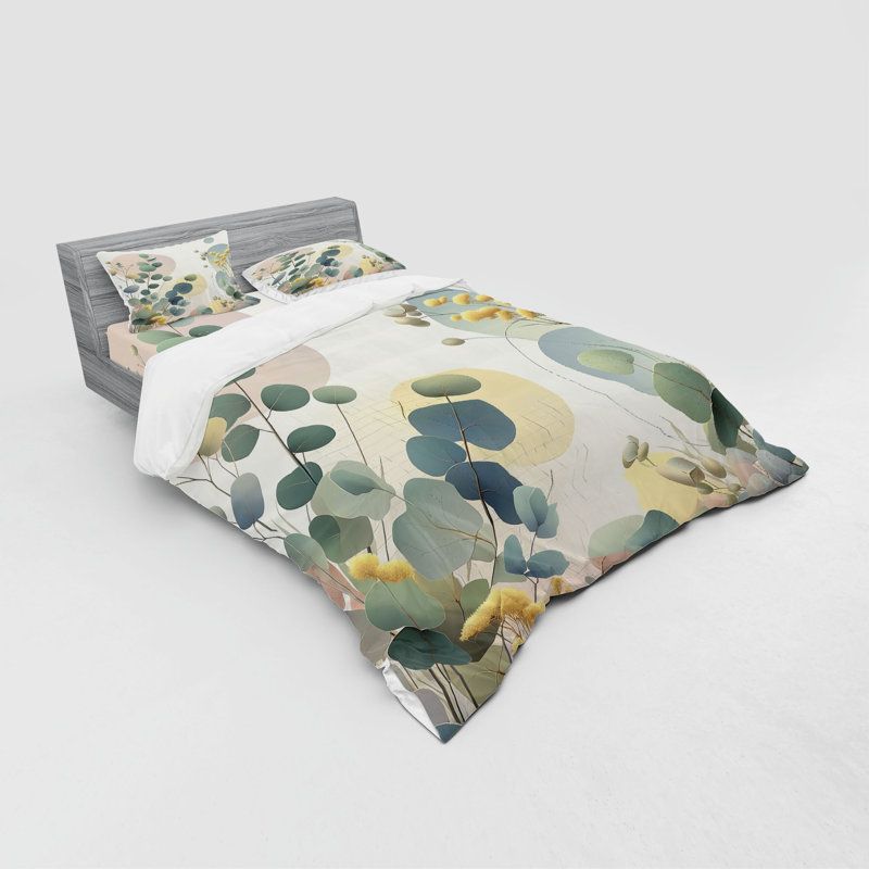 Ensemble de literie à feuilles d'eucalyptus Ambesonne et laurier vert bleu crème