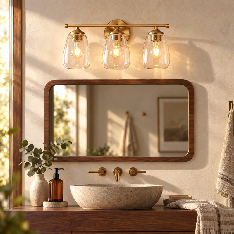 Éclairage de salle de bain moderne à trois lumières avec abat-jour en verre bullé pour salle de bain