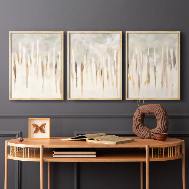 Abstract  Series  CCXXX  -Set Of 3 Framed Giclee Prints -Ready to Hang, Natural, 14" H x 33" W