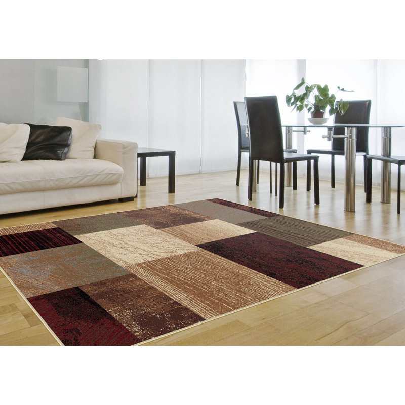 Tapis géométrique rouge / beige / vert Galt