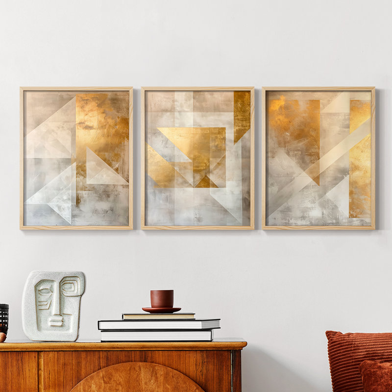 Abstract  Series  XXXVII  -Set Of 3 Framed Giclee Prints -Ready to Hang, Natural Framed, 10" H x 8" W