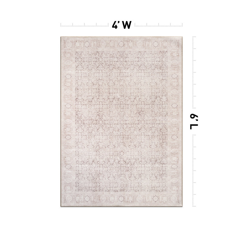 Elise Beige Distressed Rug – Machine Washable Flatweave Style With Non-Slip Backing, Rectangle 4' x 6'