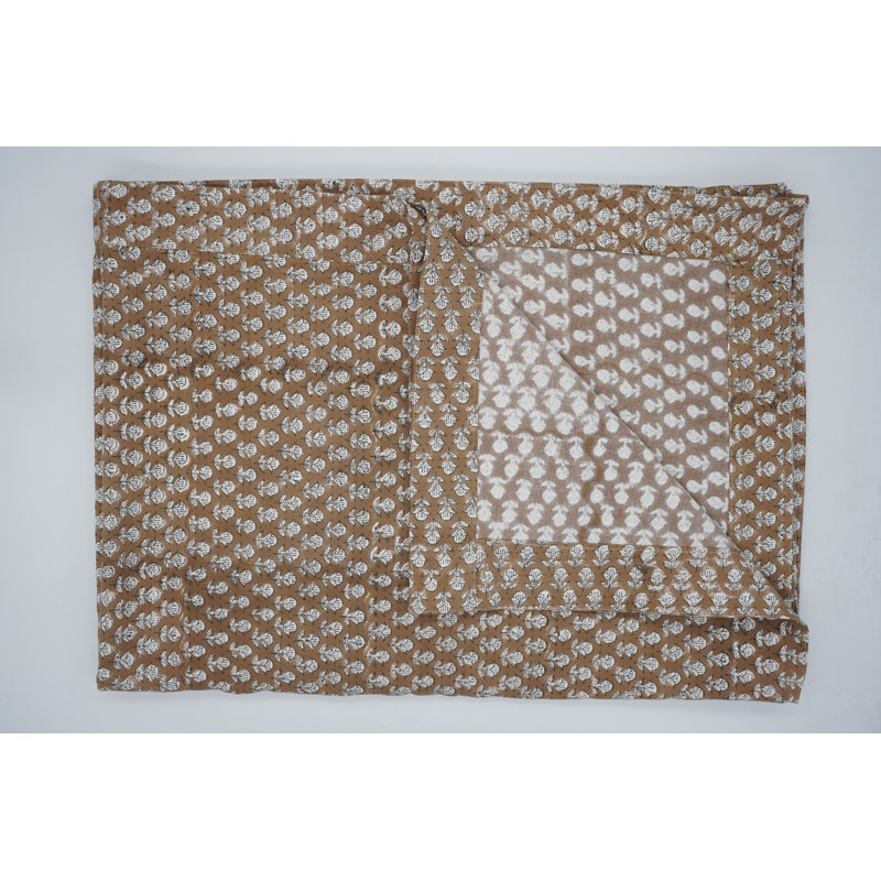 Fabdivine 18X18 Inch Floral Block Print  Durable Napkins for Daily Use, Brown Tarangini