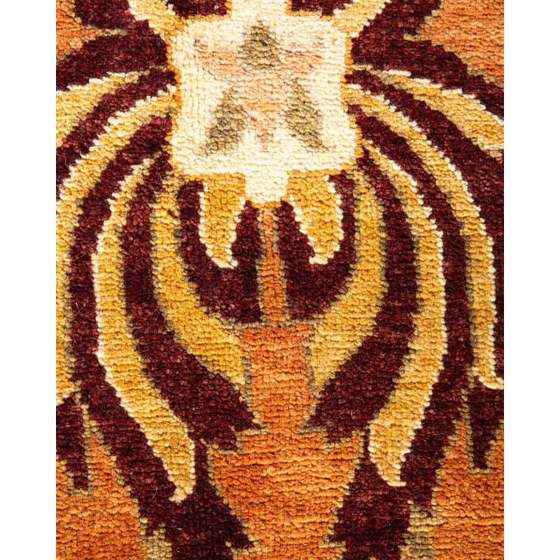 Hand-Knotted Bronze and Beige Wool Floral Area Rug