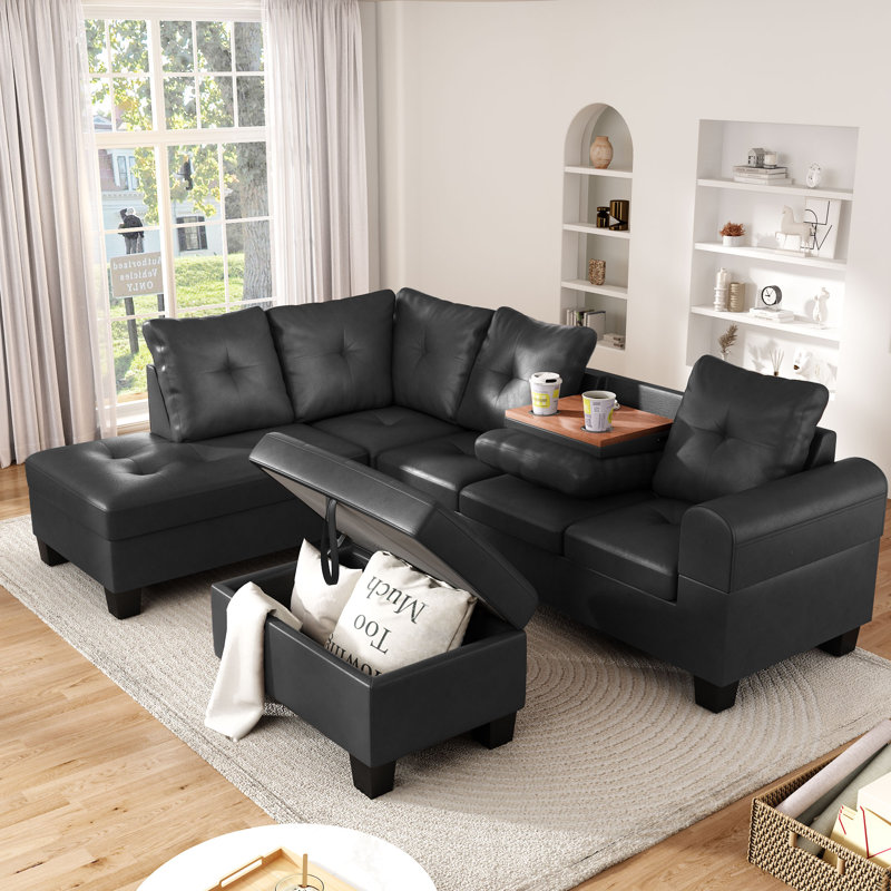 Canapé modulaire en cuir 3 pièces Advita, Accoudoir à gauche (vu de face)