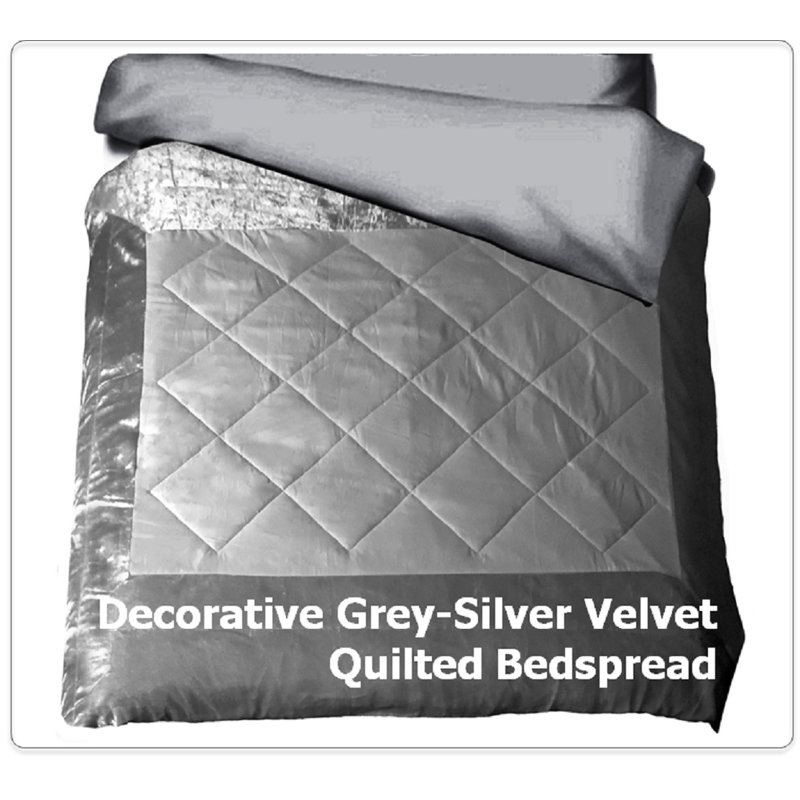 Nicolle Velvet Oxford Decorative Quilted Bedspread, Silver
