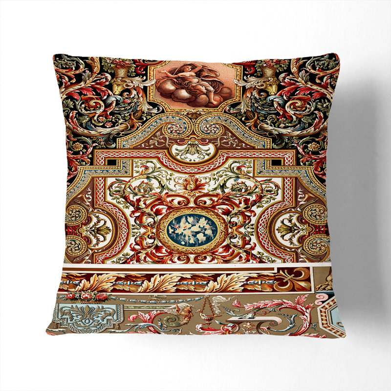 A 17th Century Pattern Square Throw Cushion, Black, 40 x 40 cm