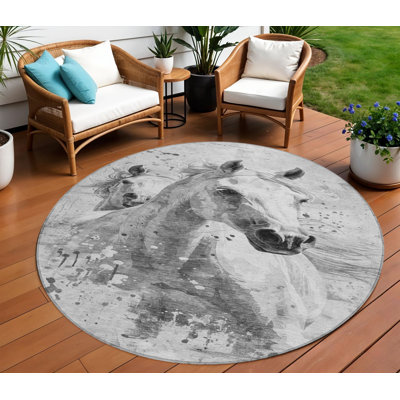 Tapis d'intérieur rond lavable pour cheval 8 'gris