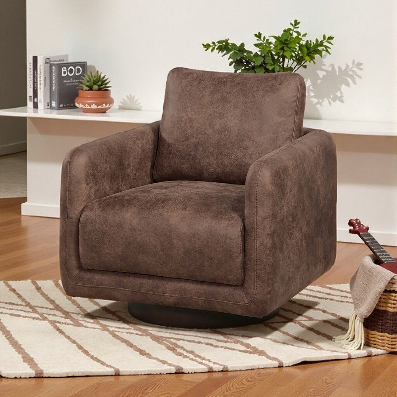 Fauteuil d'appoint pivotant à 360 ° - Confort moderne et base en bois massif, Brun