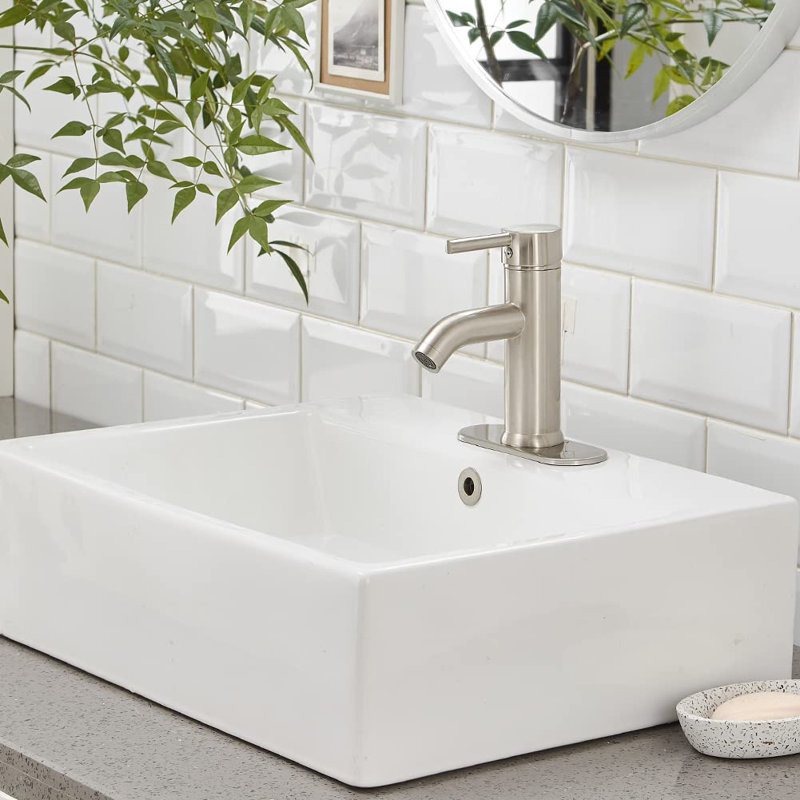 Single-Hole Single-handle Bathroom Faucet with Drain Assembly, Brushed Nickel