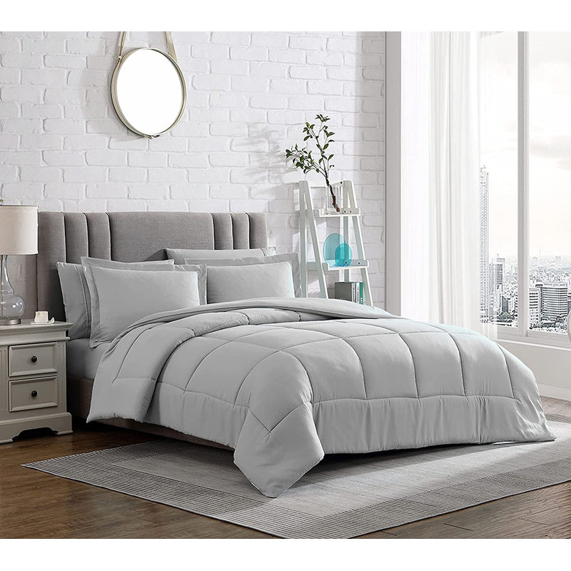 Ensemble d'édredon en microfibre , gris, Édredon pour grand lit + 2 taies décoratives pou
