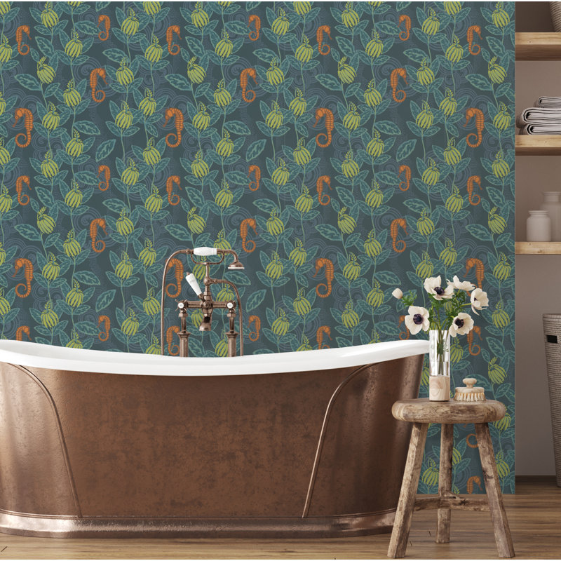 Yuki Osada Floral Wallpaper Double Roll, Sea Blue
