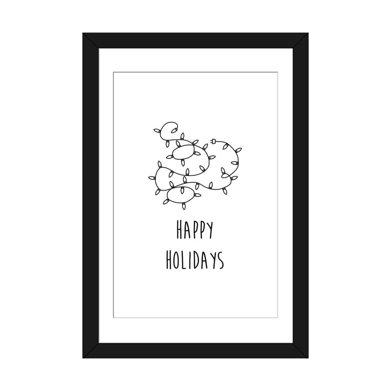 « happy fêtes », art textuel sur toile, Papier d'art encadré noir, Blanc, H 32 po x l 24 po x P 1 po