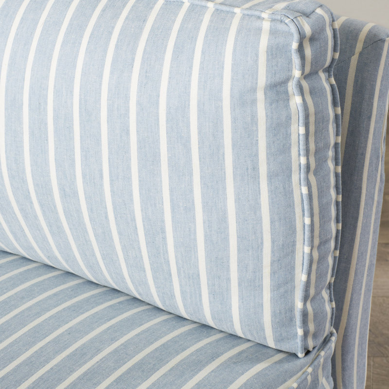 Upholstered Slipper Chair, Blue/White Linen Blend