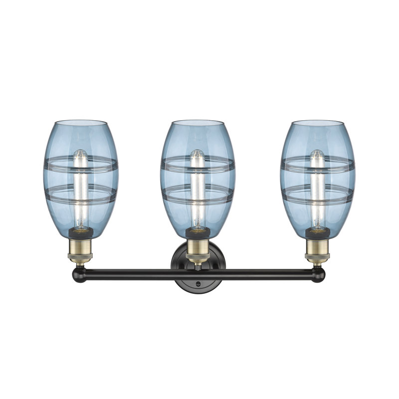 Éclairage pour meuble-lavabo à 3 lumières à intensité variable Kusham, Laiton antique noir, Bleu princesse
