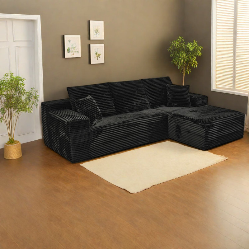 Canapés modulaires sans assemblage, canapé d'angle en velours côtelé de 272 cm (107 po), style moderne., Noir 2