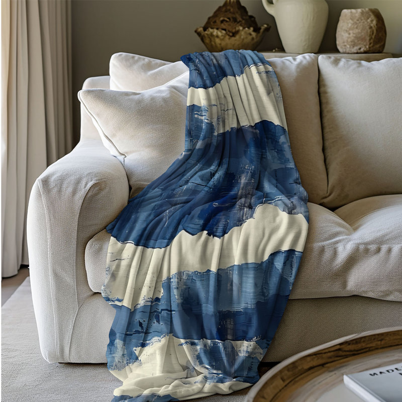 Bleu artistique - couverture sherpa de qualité supérieure 1 pièce, Grand lit
