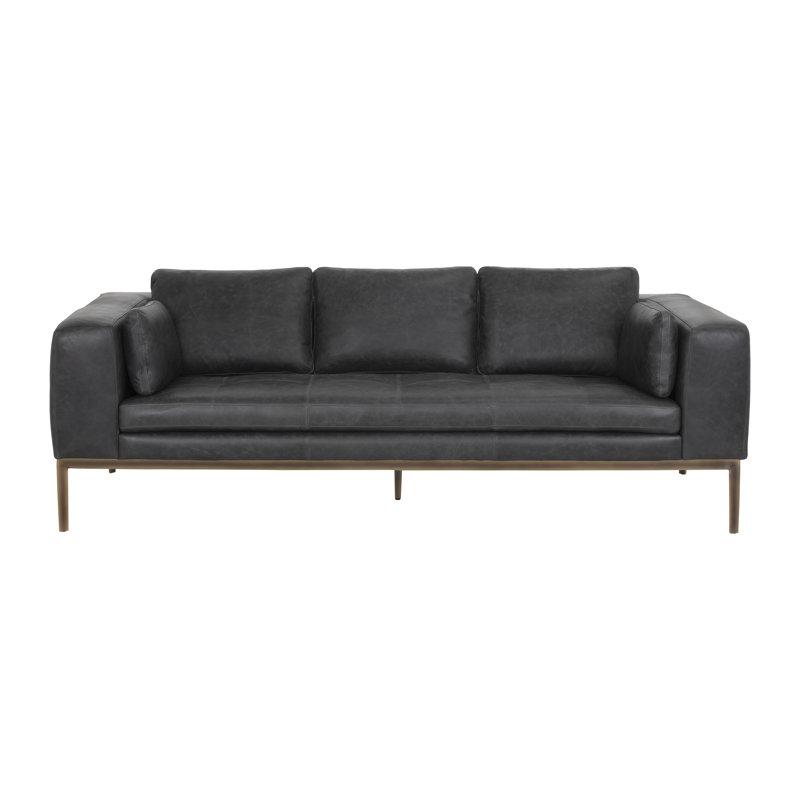 Canapé en cuir 85,5 po, Cuir véritable noir