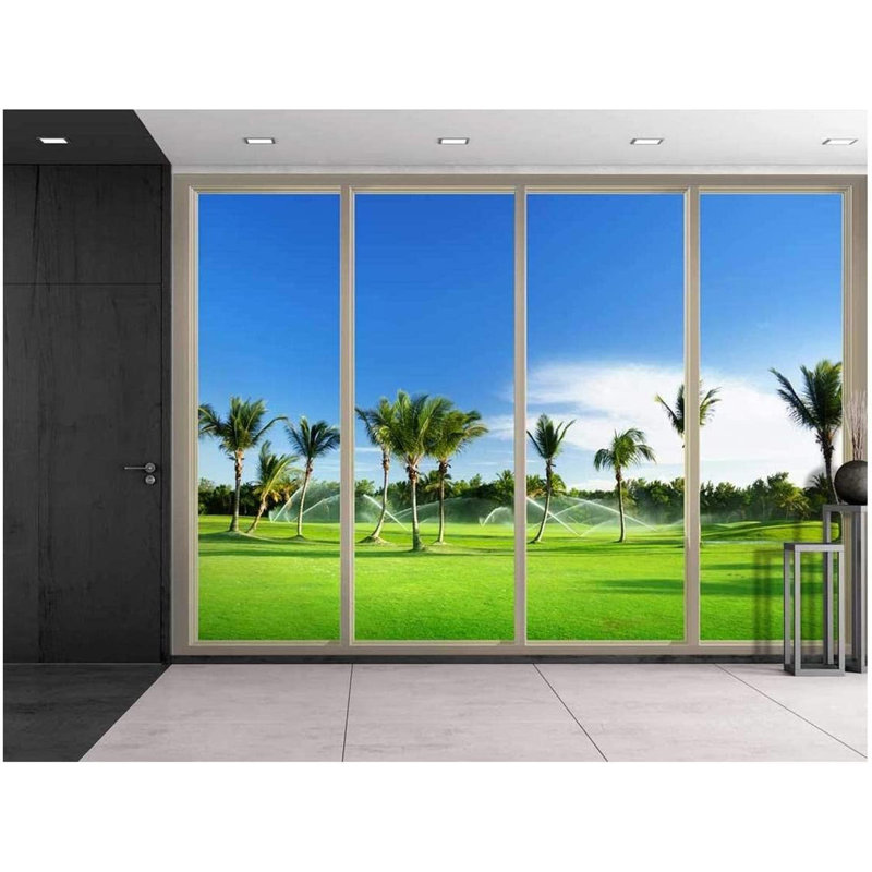 Paysage tropical avec palmiers, L 66 po x l 96 po
