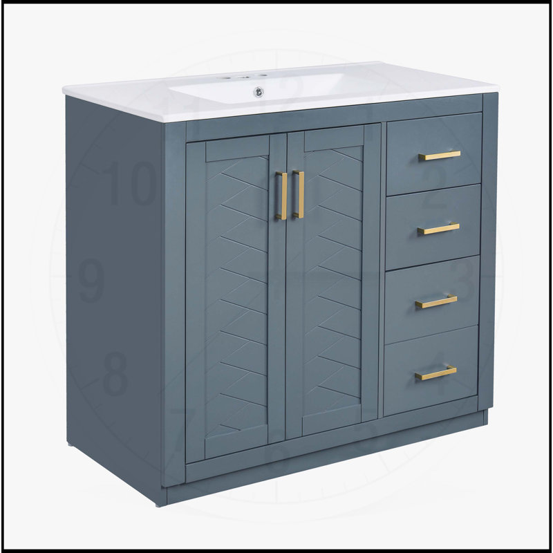 Meuble-lavabo 36 po avec lavabo en céramique, Bleu