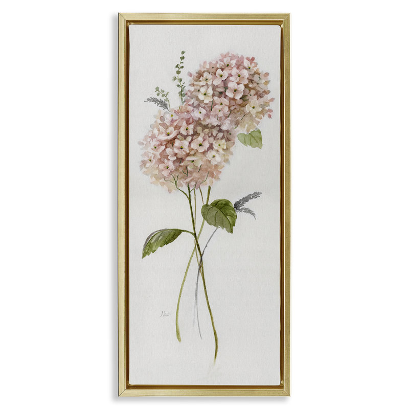 Cadre flottant rose hydrangea duo, design par Nan, H 31 po x l 15 po, Cadre flottant métallique doré