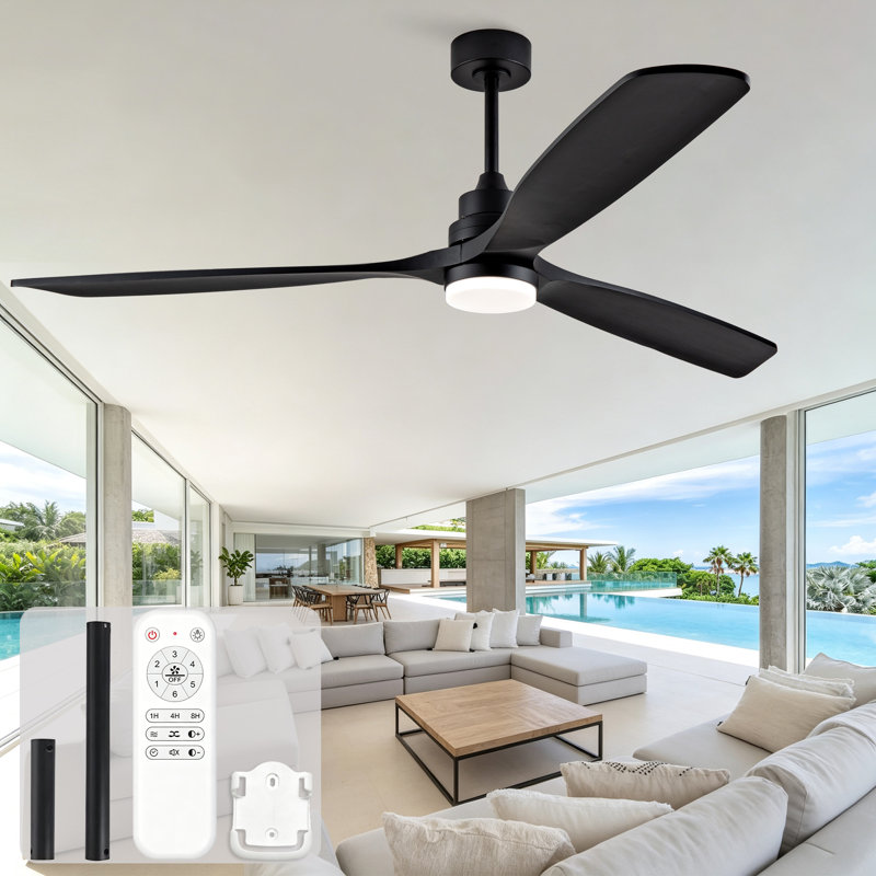Ventilateur de plafond extérieur à 3 pales en bois massif avec éclairage DEL et télécommande, 70 po, Moderne - avec lumière